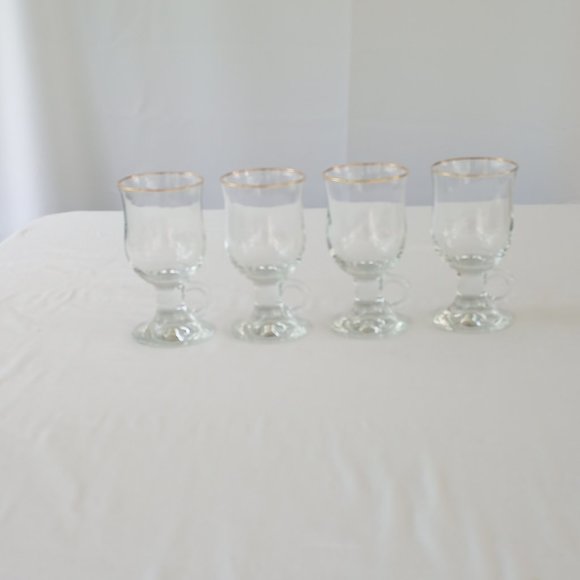 Set of 4 Irish Coffee/Wine/Tea Mugs Clear Glass with Gold Rim & Handles Glass's- - Picture 3 of 12